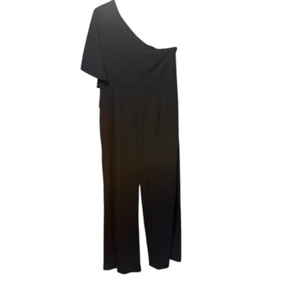 Adrianna Papell Plus Size 16W Black Flutter One Shoulder Wide Leg Jumpsuit NWT - Picture 4 of 16